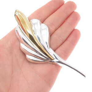 LATON 925 Sterling Silver 2-Tone Vintage Mexico Modernist Pin Brooch